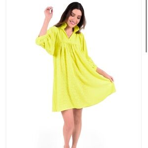 NWT Emily McCarthy Stella Dress Yellow Chartreuse Cheetah Babydoll Dress Sz XXS